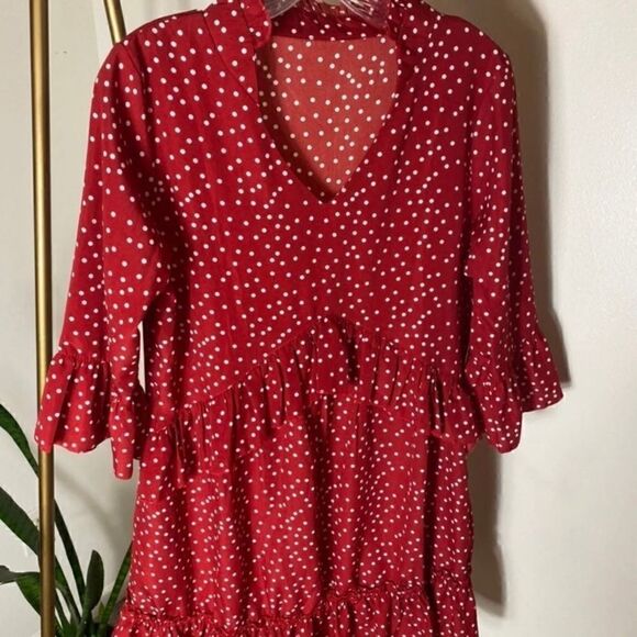 🔮 Unbranded Red Polka Dot/Ruffle Dress - Picture 2 of 4